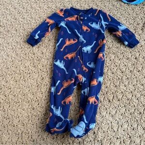 Carter's Blue Dinosaur One Piece footed footie onesie fleece zip up dinos